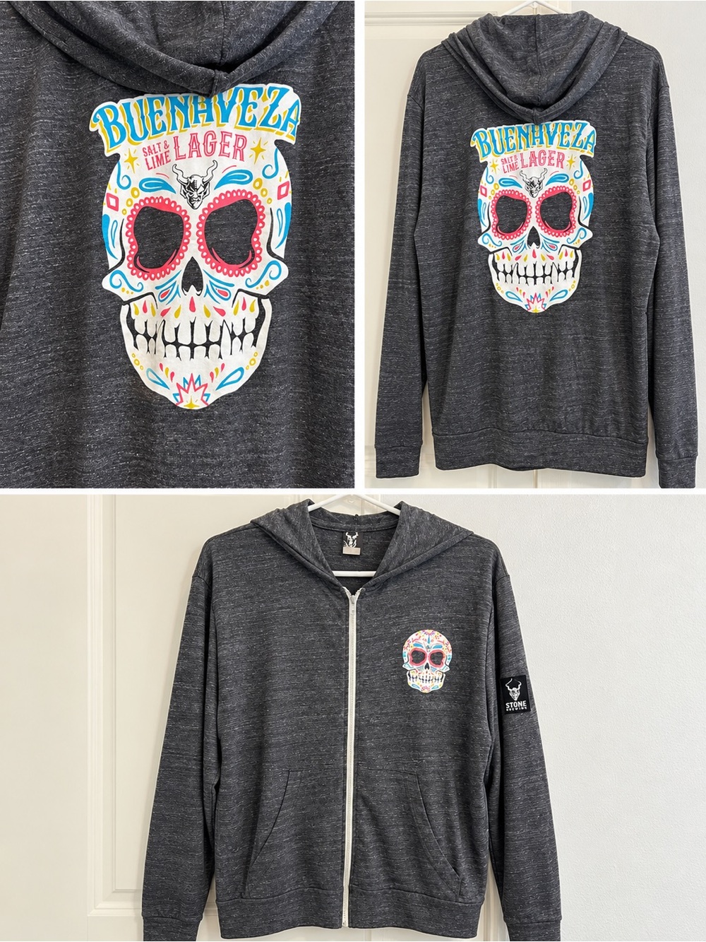🖤 Stone Brewing Buenaveza Sugar Skull Zip-Up Hoodie — 3XL